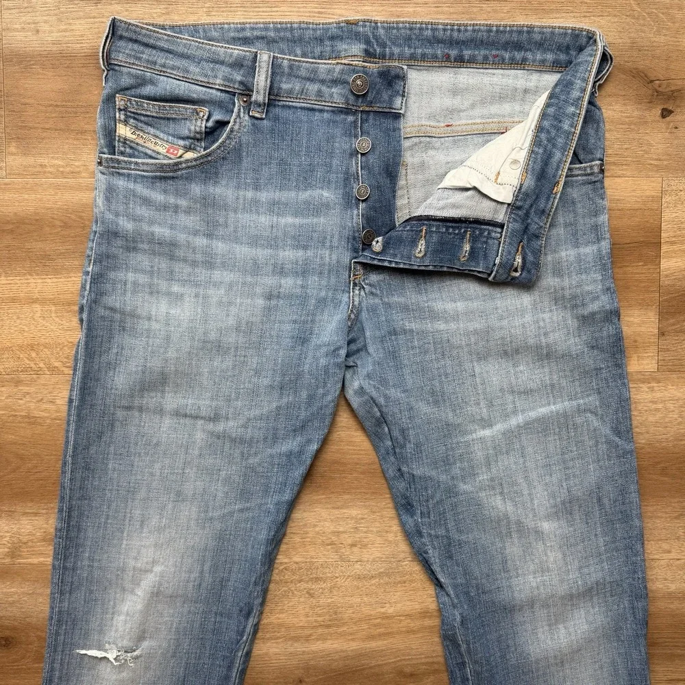 Diesel D-Yennox Jeans Men 32x32 Blue Tapered Stretch Light Wash Distressed 0IHAT